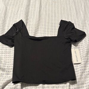 Black Puff Sleeve Square Neck Blouse